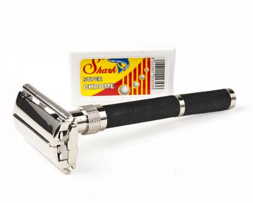 Parker-96R - Long-Handle-Butterfly-Open-Double-Edge-Safety-Razor-&-5-SHARK-blades-View2