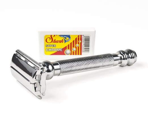 Parker 99R - Long-Handle-SUPER-HEAVYWEIGHT-Butterfly-Open-Double-Edge-Safety-Razor-&-5-Shark-Super-Chrome-Blades-View2